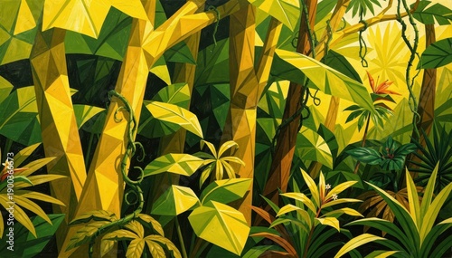Vibrant Jungle Oasis in Geometric Style