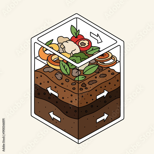 Composting Process Layers with Organic Waste Decomposition.