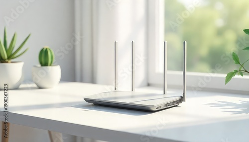 Wallpaper Mural Modern wireless router on white desk with plants near sunny window Torontodigital.ca