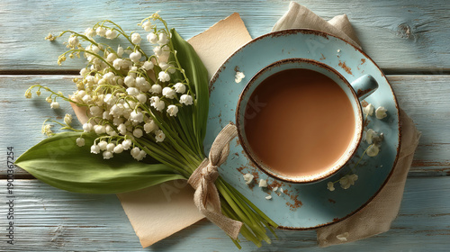 Lily of the Valley and Coffee Cup Still Life.