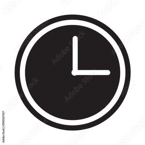 Minimalist black round clock with no markings, only hour and minute hands pointing to the clock's position. Simple clock icon