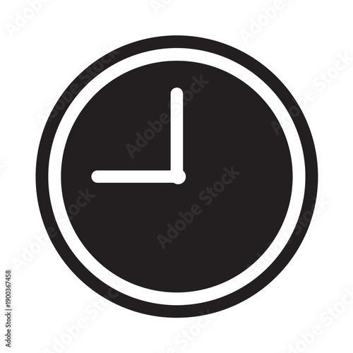 Minimalist black round clock with no markings, only hour and minute hands pointing to the clock's position. Simple clock icon