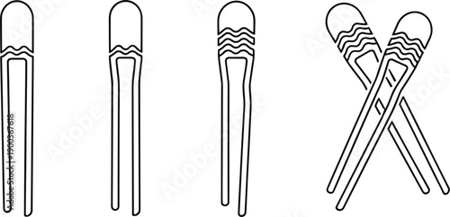 Matchstick icon set showing single crossed wooden matches outline vector illustration minimal fire ignition design
