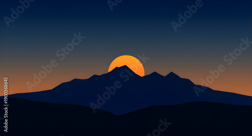 sunset, mountains, hills, peaks, landscape, nature, sky, clouds, horizon, dusk, twilight, evening, glow, light, warm, orange, pink, purple, blue, gradient, calm, peaceful, scenic, cartoon, illustratio
