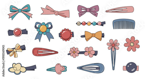 Delightful collection of various colorful hair clips hair barrettes and decorative bows perfect for styling different hairstyles.