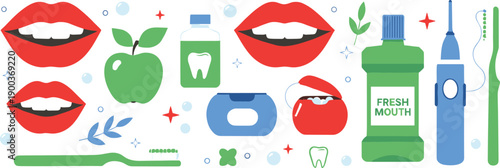Dental Care Illustration Set – Oral Hygiene Icons and Elements