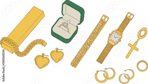 Gold Jewelry Collection Illustration – Luxury Accessories Set