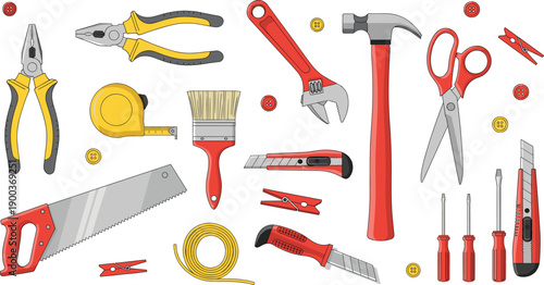 Hand Tools Illustration Set – Construction, Repair, and DIY Equipment Collection