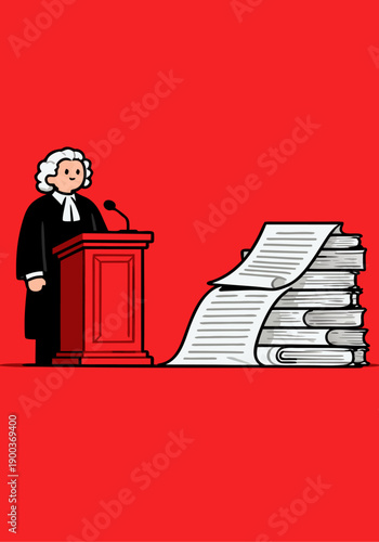 Judge Speaking at Court with Documents Vector Illustration
