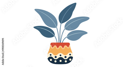 A stylish potted houseplant featuring distinct blue leaves in a decorative patterned pot adding a modern touch to indoor decor.