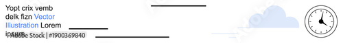 Time tracking, productivity, deadline management, scheduling, workflow organization, simplicity. Circular clock and abstract cloud graphics. Time tracking and productivity focus
