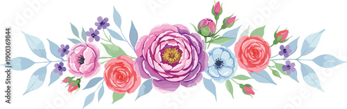 Elegant Floral Border Vector Illustration with Pastel Roses, Peonies, Leaves, and Botanical Elements for Wedding Invitations and Romantic Designs