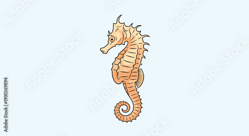 A delicate seahorse gracefully portrayed on a light blue background capturing its unique form and serene marine elegance.