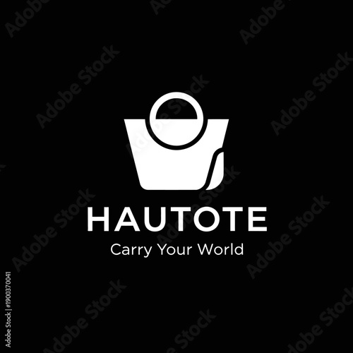 White Shopping Bag Logo on Black Background.