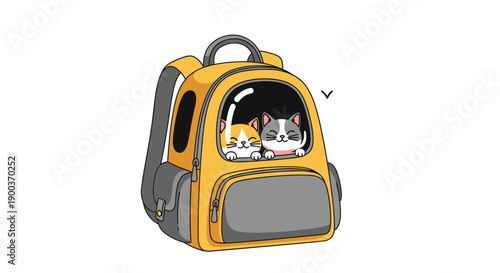 Adorable scene featuring two cute kittens peeking out from a vibrant yellow pet backpack, ready for an adventure.