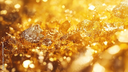 Glimmering Gold Crystals and Glittering Gemstone Surface