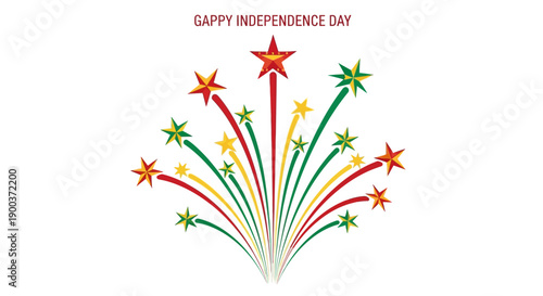 Colorful firework illustration with stars and 'HAPPY INDEPENDENCE DAY' text on white background, symbolizing Grenada's 7 February 1974 independence celebration