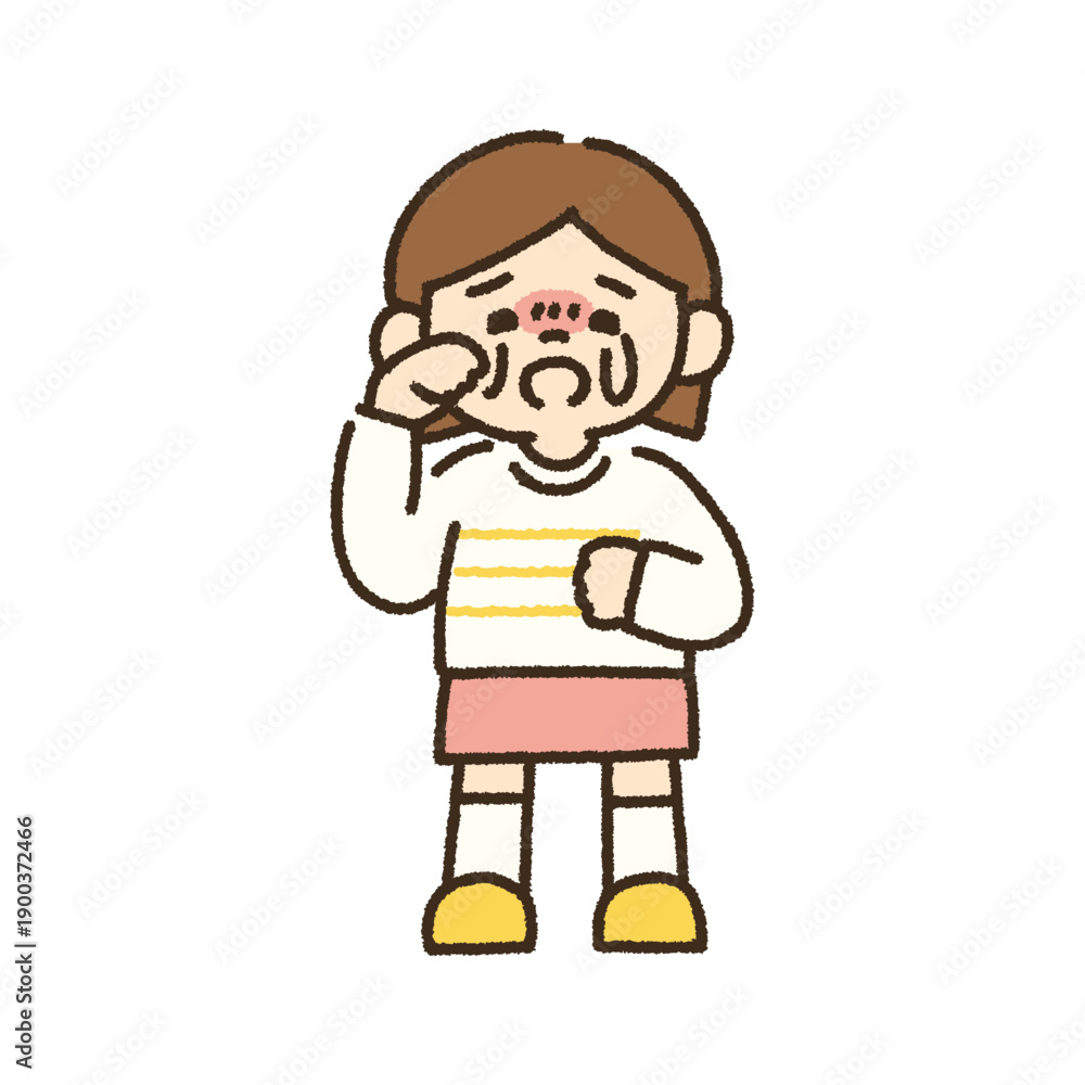 Obraz premium 大泣きする女の子のイラスト 手描き