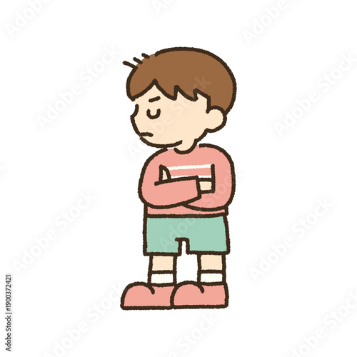そっぽをむいて怒る男の子のイラスト 手描き