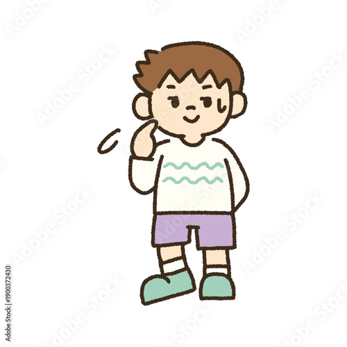 気まずくて目を逸らす男の子のイラスト 手描き