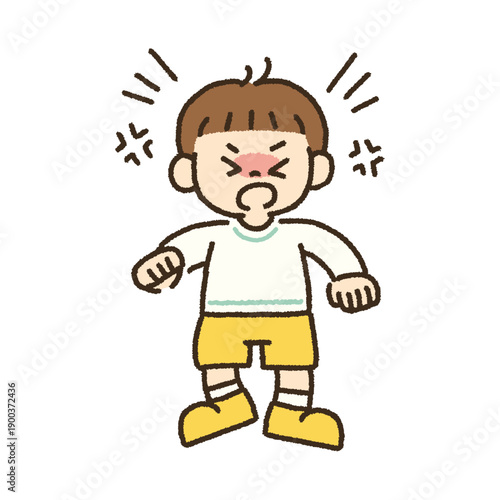 癇癪を起こして叫ぶ男の子のイラスト 手描き