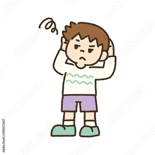 不機嫌で拗ねた男の子のイラスト 手描き