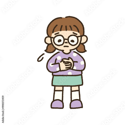 胸が痛むように悲しむ女の子のイラスト 手描き