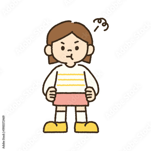 プンプン怒る女の子のイラスト 手描き