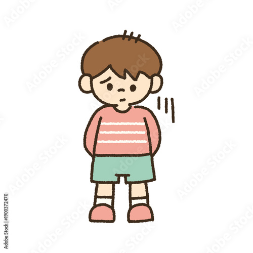 下を向いて落ち込む男の子のイラスト 手描き