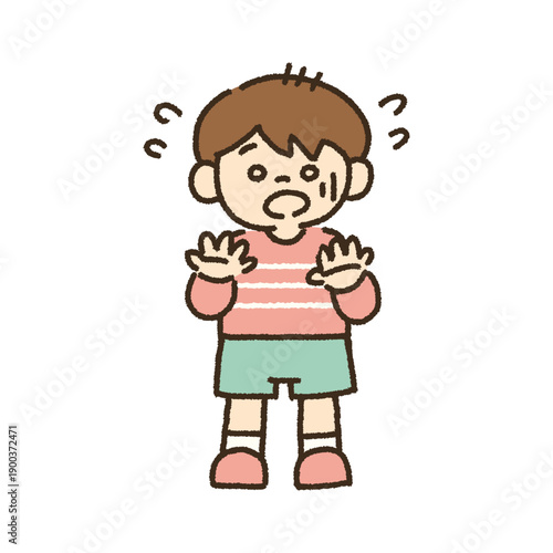 慌ててパニックになる男の子のイラスト 手描き