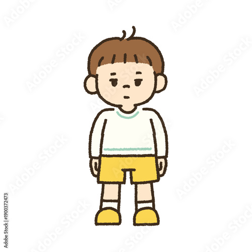 無表情で心を閉ざす男の子のイラスト 手描き