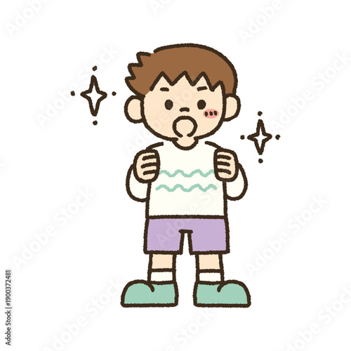 ワクワク期待する男の子のイラスト 手描き
