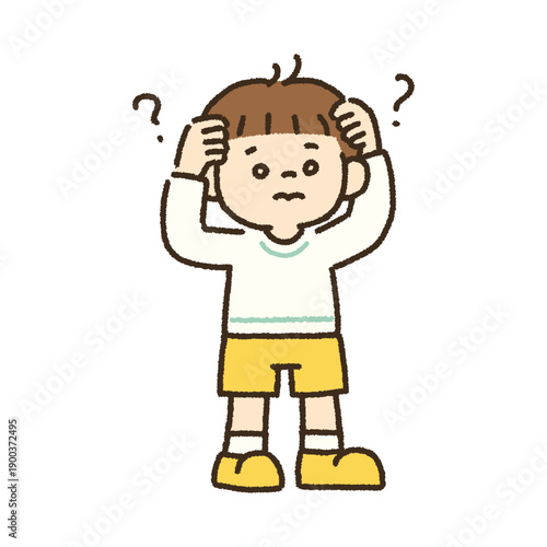 混乱して戸惑う男の子のイラスト 手描き