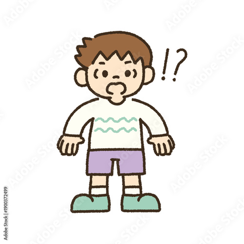 驚いてハッとする男の子のイラスト 手描き