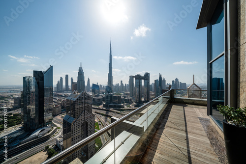 Balcony of Modern Hotel in Dubai UAE.