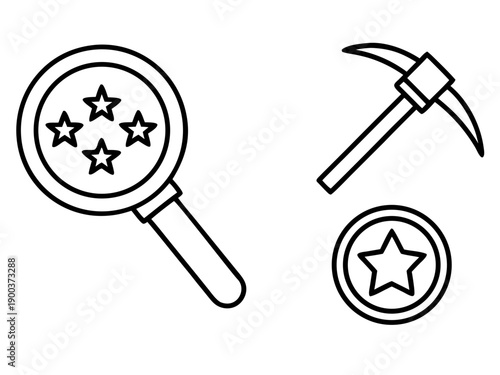 Crypto Mining and Monetization Line Icon - Financial Value Extraction and Search