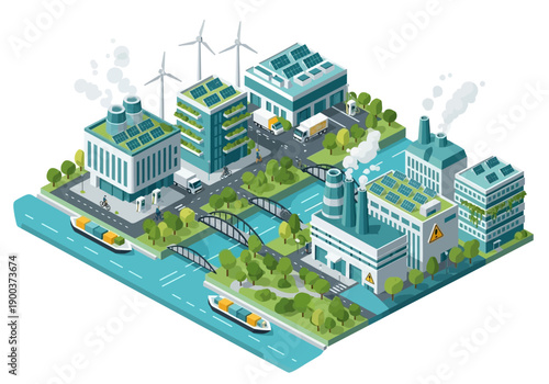 Modern Eco-friendly Cityscape with Renewable Energy Sources and Sustainable Infrastructure