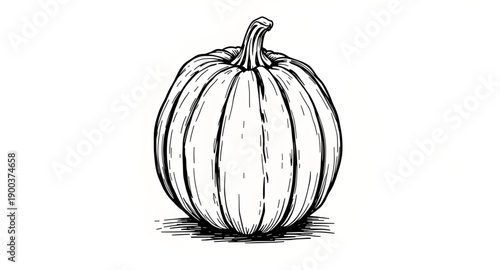 pumpkin, squash, gourd, vegetable, autumn, harvest, seasonal, halloween, orange, round, stem, leaf, organic, natural, farm, garden, rustic, handdrawn, sketch, doodle, outline, lineart, ink, artistic, 