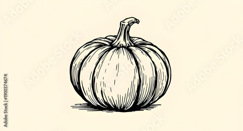 pumpkin, squash, gourd, vegetable, autumn, fall, harvest, halloween, thanksgiving, seasonal, orange, ribbed, stem, organic, natural, farm, garden, rustic, handdrawn, sketch, doodle, outline, lineart, 