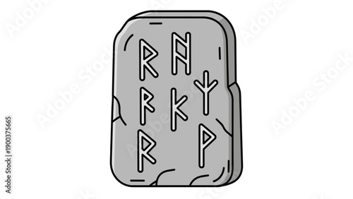 Ancient Runic Stone Tablet Icon with Engraved Symbols. Historical Norse Mythology and Viking Era Concept Illustration.