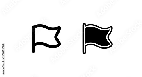 Simple vector illustration of a waving flag icon in black outline and filled styles, indicating goals and achievements