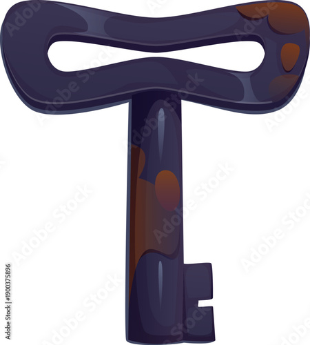 Pirate font typeface of corsairs Caribbean type letter, cartoon vector English alphabet. Piracy typography letter T of old metal key from vault or treasure chest lock for pirate font and marine ABC