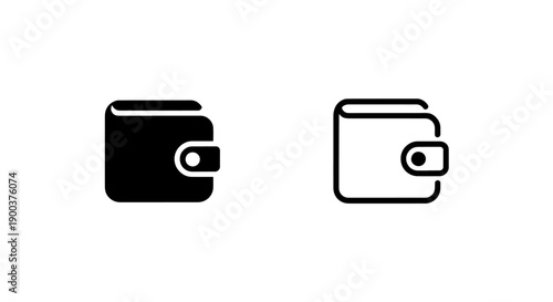 Set of two wallet icons, solid black and outline, for finance and payment design