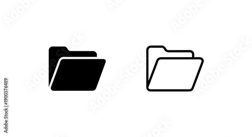 Clean Black and White Folder Storage and Organization Vector Icons for Digital File Management