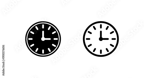 Simple Black and White Clock Time Management Vector Icons for Scheduling and Productivity Apps