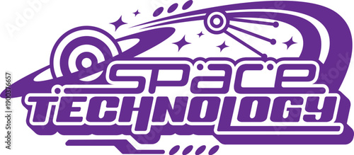 Space technology and cosmos vintage Y2K icon or symbol. Universe travel vintage vector icon, galaxy outerspace discovery Y2K element. Space research sign with planet, satellite and retro typography