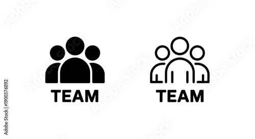 Teamwork icon set with solid and outline people graphics for collaboration