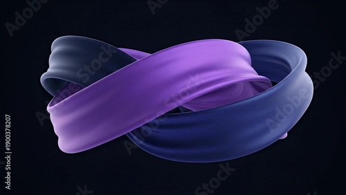 Abstract flowing ribbon loops in violet and indigo on dark background, modern 3d render for tech branding and luxury design, calm futuristic mood for New Year promos