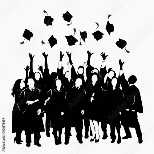 a group of graduates celebrating their academic achievement. The scene captures a moment of joy and triumph, with the students, dressed in traditional caps and gowns, enthusiastically tossing their gr