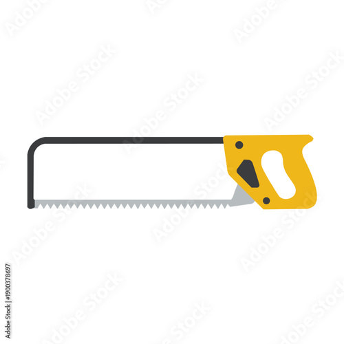 Hand Saw with Yellow Handle, Metal Hacksaw Tool Vector Illustration